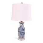 21″ BLUE AND WHITE PALM FLORAL LAMP