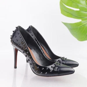 SCHUTZ Women's Pump Size 8 Pointed Stiletto Heel Shoe Black Patent Spike Studded - Picture 1 of 13