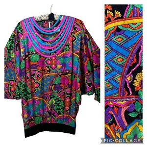 Vintage Diane Freis 100% Silk Blouse Top SZ M/L Tunic Band Pink Paisley Dolman - Picture 1 of 10