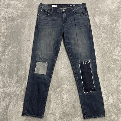 Pantalones de mezclilla GAP 1969 Sexy Boyfriend para mujer talla 30T pierna recta parches lavados oscuros Foto 1 de 4