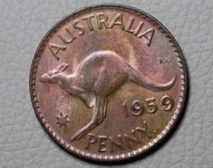 * 1959y. PENNY COIN PREDECIMAL TONED GLOSSY aUNCIRCULATED BEAUTIFUL #CEG86 - Picture 1 of 8