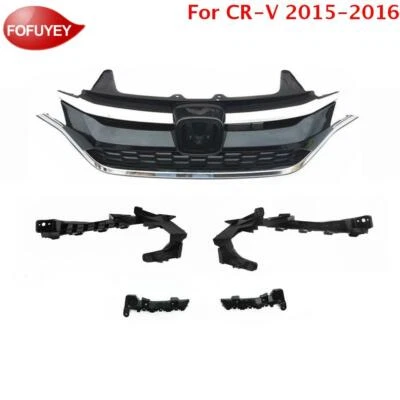 4PC Bumper Headlight Brackets + Front Chrome Grille For 2015 2016 Honda CRV CR-V Foto 1 de 4