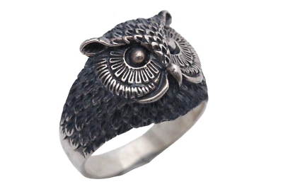Anillo para hombre estilo turco hecho a mano joyería patrón búho negro plata de ley 925 Foto 1 de 4