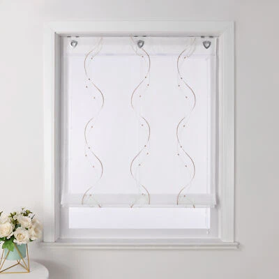 Transparent Raffrollo mit Ösen Bestickt Raffgardinen Küche Gardine Voile Modern - Bild 1 von 4
