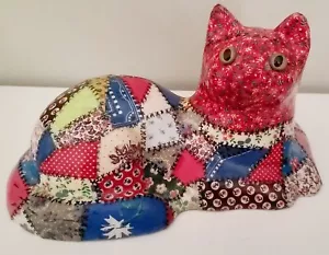 Vintage Doorstop Creepy Eyes Cat Decoupage Patchwork Figurine 3D Eyes - Haunted? - Picture 1 of 3