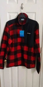 Columbia Sweater Weather 1/2 Zip Buffalo Plaid Red Black Men M LS Sweatshirt $85 - Picture 1 of 2