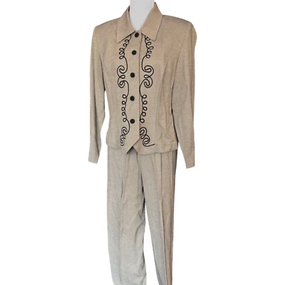 Traje pantalón Petite Sophisticate de colección brezo avena negro bordado 2 piezas talla 12P Foto 1 de 4