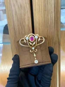 2.80 Ct Oval Cut Simulated Pink Ruby Pretty Brooch Pin 14k Yellow Gold Plated - Picture 1 of 6