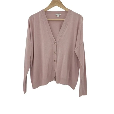 Cárdigan Suéter J.Jill Bebé Rosa 100% Algodón Orgánico Botón Cuello en V PL Preppy Foto 1 de 4