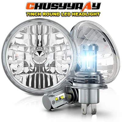 Halo DRL DOT 7 Inch Round Hi/Lo Beam LED Headlights H6024 Fit dodge D100 D200 - Image 1 of 4