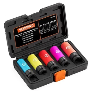 5 Pieces 1/2 inch Drive Impact Lug Nut Socket, Metric/SAE 17mm 19mm 21mm 13/1... - Picture 1 of 8