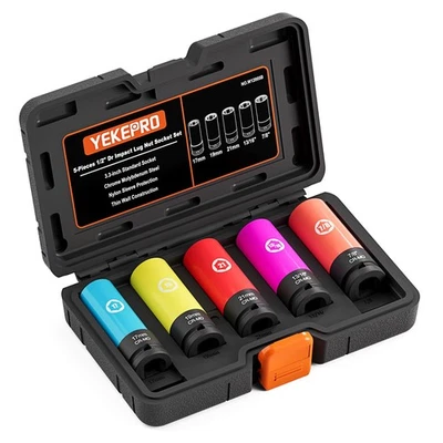 5 Pieces 1/2 inch Drive Impact Lug Nut Socket, Metric/SAE 17mm 19mm 21mm 13/1... - Image 1 of 4