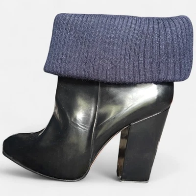 Botines de cuero Rachel Comey para mujer 8,5 negro azul marino tejido tacón bloque Perú Foto 1 de 4