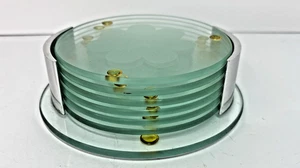 Mid-Century Modern Glass Coasters with Frosted Flower-Set of 6 Coasters - Picture 1 of 2