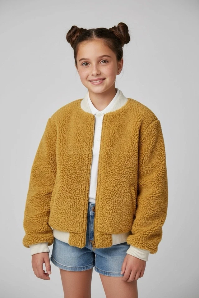 Chaqueta Bomber Bonpoint Camel Tostada Peluche Difusa Abrigo Sherpa Fay Niños Talla 12 Foto 1 de 4