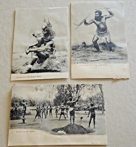 3 EARLY c1900 KERRY & CO ABORIGINAL DEVILS MASK THROWING STICK DUEL TO THE DEATH - Picture 1 of 2