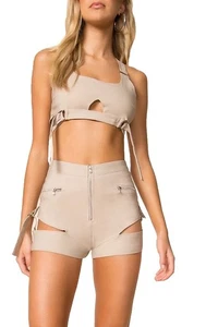 Tiger Mist RARE Set Top Shorts Safari Khaki Cut Out Sexy Small S Women Superdown - Picture 1 of 10