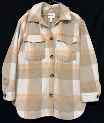 H & M женщин XL персиковый белый клетку с подкладкой пальто шерстяная смесь 4 пуговицы куртка Shacket - Изображение 1 из 4