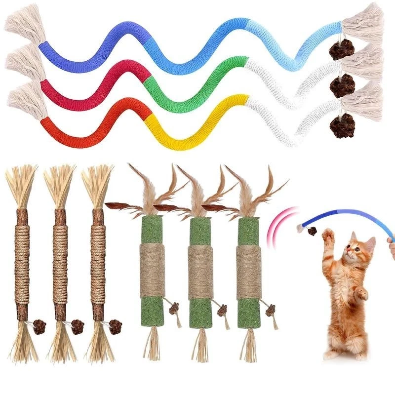 Cat Toys Chew Ropes 9Pcs with Refillable Natural Catnip, Safe Teeth Cleaning-USA - Image 1 of 4