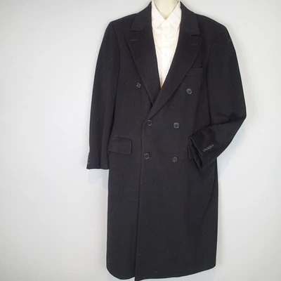 Mens Neiman Marcus Cashmere Overcoat black 42/44 jacket winter fall double breas - Image 1 of 4