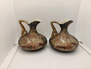 Pair Of Japanese satsuma cloisonne small decorative jugs oriental Vintage - Picture 1 of 9