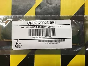 HP 629025-001 1GB, 1333MHZ, PC3-10600, CL9 128M X 8 DDR3-1333 DIMM - Picture 1 of 1