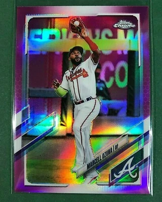 2021 Topps Chrome Marcel Ozuna PINK REFRACTOR #202 Braves - Image 1 of 2