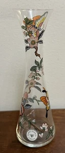 Dorothy C Thorpe Retro Hand painted 8" Bud Vase Floral Butterflies with Sticker - Picture 1 of 8