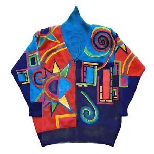 Vintage 1991 IB Diffusion Womens Small Sweater Jacket Cardigan Artistic Abstract - Picture 1 of 11