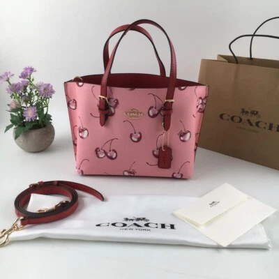Bolso de Hombro COACH Mollie Tote 25 2 Vías Lona Cuero Rosa Cereza CR293 Outlet Foto 1 de 4