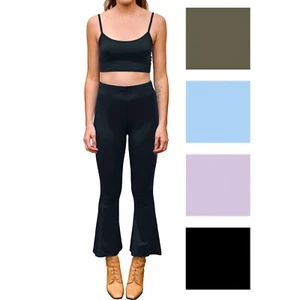 Cropped Bell Bottom Kick Flare High Waisted Legging Yoga Pants & Top 2-Piece Set - Picture 1 of 34