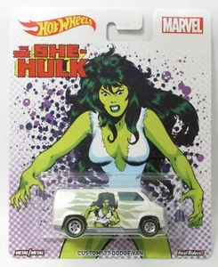 2016 HOT WHEELS POP CULTURE MARVEL SHE-HULK CUSTOM ’77 DODGE VAN REAL RIDERS AR5 - Picture 1 of 1