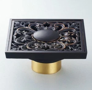 Carved Oil Rubbed Brass Floor Drain Square Bathroom Wet room Shower Drain mhr030 - Picture 1 of 6