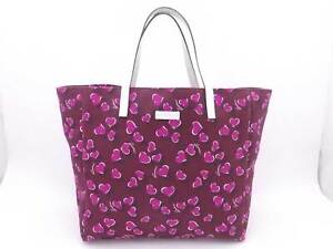Auth Gucci Heart Print Handbag Tote Bag Burgundy/Purple/White Canvas - e54741a