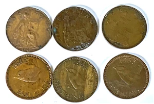 # C5453 GREAT BRITAIN FARTHINGS COINS, 1922, 1932, 1936, 1942, 1946, 1955 - Picture 1 of 2