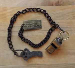 Alcatraz Prison Guard Iron Cell Key, Tag & Solid Brass Whistle - Picture 1 of 3