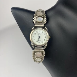 Julian 925 Sterling Silver Pearlescent Tips Quartz Analog Womens Watch Stretch - Picture 1 of 9