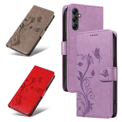 Funda de teléfono con soporte tipo billetera flor mariposa para Samsung A71 A6 A5 A40 A10 A50 Foto 1 de 4