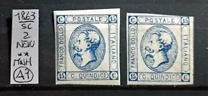 ITALY REGNO 1863 15 CENT LITOGRAFICO I e II TIPO MATRAIRE NUOVI - 2 STAMPS NEW** - Bild 1 von 1