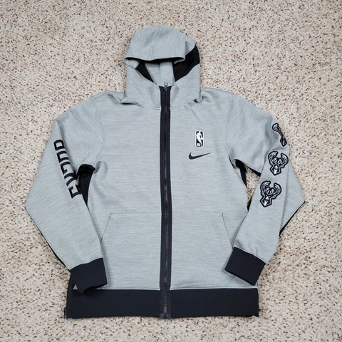 Milwaukee Bucks Sweatshirt Mens Small Gray Nike Drifit Hoodie Zip Basketball A3* Cover