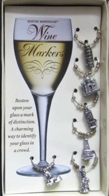 Juego de construcción Boston Warehouse Landmarks/6 marcadores de vino dijes metal plateado nuevo Foto 1 de 3
