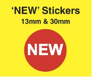 13 mm & 30 mm hellrot Preis Punkt "NEU" Aufkleber selbstklebend Swing Tag Etiketten - Bild 1 von 3