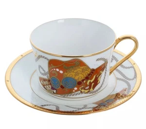 Taza platillo Portgas D Ace Noritake decoración dorada usada - Imagen 1 de 4