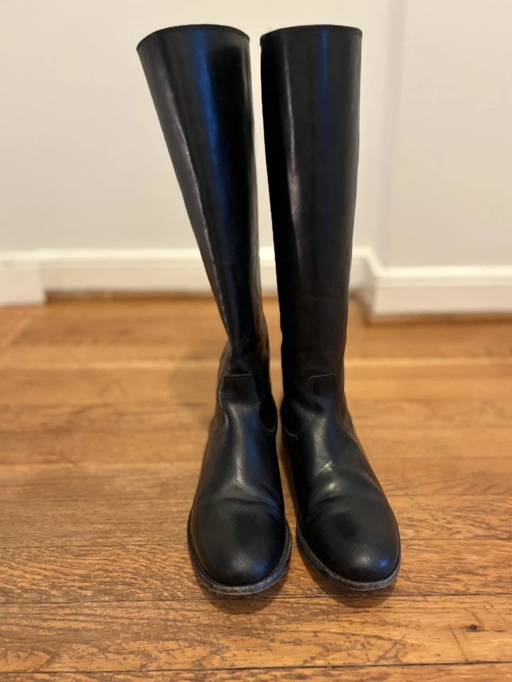 Botas Frye para Mujer 7.5 Melissa Botón Trasero Cremallera Cuero Negro Zapatos de Montar Altos Foto 1 de 4