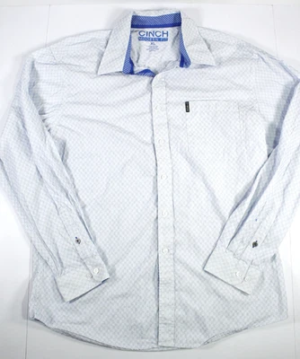 Camisa Cinch Abotonada Para Hombre Talla XL Azul Blanco Cuadros Geométricos Ajuste Moderno Foto 1 de 4