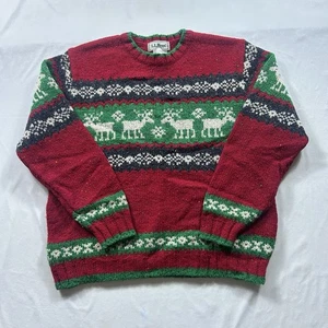 Vintage LL Bean Pullover Damen klein Schottland Wolle grün rot Weihnachten Rentier - Bild 1 von 11