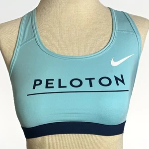 Nike X Peloton Sports Bra Small Teal Swoosh In EUC Biking Running Spinning - Picture 1 of 4