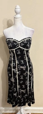 Y2K Bebe Silk Bows Strapless Corset Dress Women XS Black White Piping 90s 🔥 - Image 1 of 4