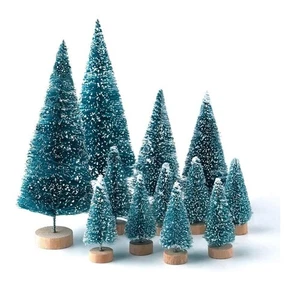 66 Pieces Mini Christmas Sisal Trees Green Frosted with Wood Base 1.75" - 6.25" - Picture 1 of 8