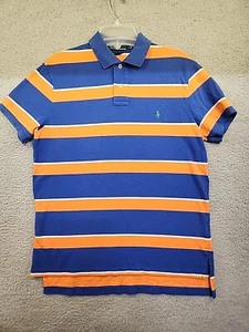 Ralph Lauren Polo Shirt Orange Blue Stripe Shortsleeve Mens Large  - Picture 1 of 7